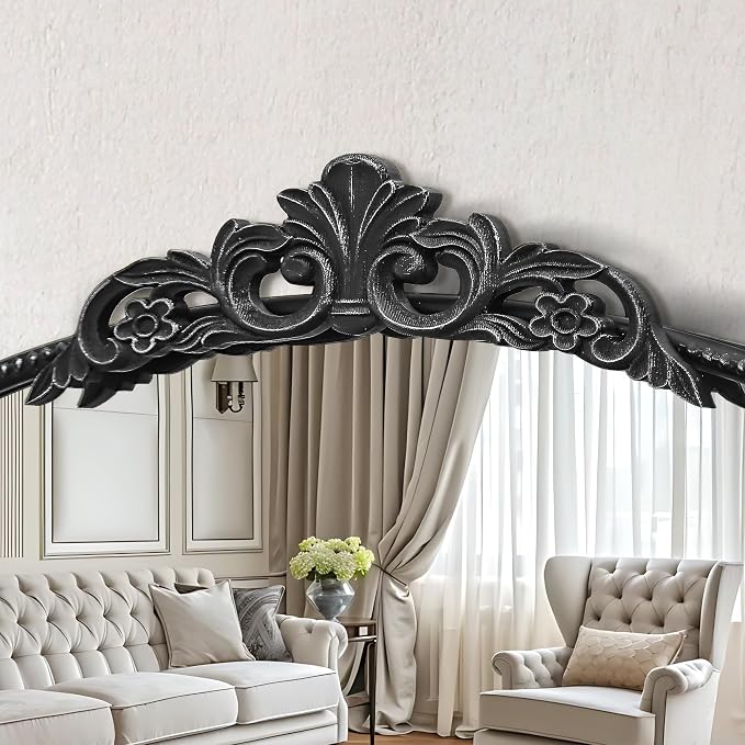 Micasso Large Vintage Black Mirror: 40"x29" French Baroque Antique Arched Mirror - Traditional Ornate Decorative for Wall/Fireplace/Mantel/Entryway/Bathroom/Hallway - Home Decor for Living Room