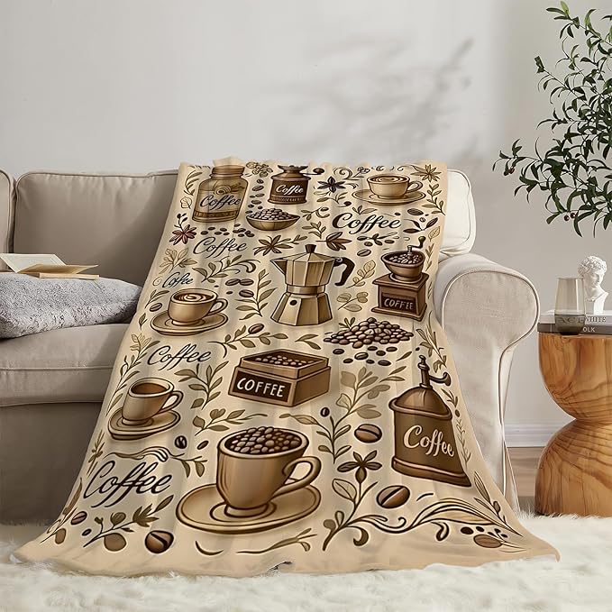 Coffee Blanket Cafe Throw Blanket Food Soft Cozy Fleece Fuzzy Stuffed Plush Flannel Gifts for Girls Women Boys Kids Adults 60"X80"