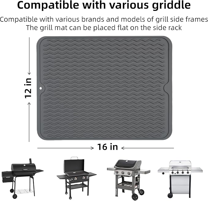 Geban Grill Accessories, 16x12 Inch Silicone Heat Resistant Mat, BBQ Tool Rest Pad for Blackstone Griddle Side Shelf, Weber, Traeger, Outdoor Kitchen Countertop Protector (Grey)