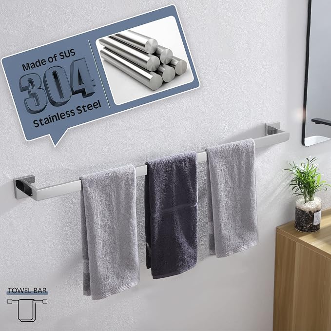 KOKOSIRI 36-Inch Single Towel Bar, Bathroom Kitchen Towel Holder, Wall Mounted SUS304 Stainless Steel Towel Rack, Polished Chrome, B4003CH-L36