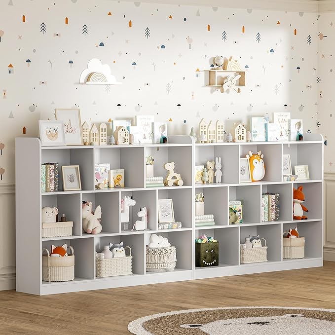 White Bookshelf, Wood Bookcase with 3 Tier Open Shelves, 10-Cube Minimalist Storage Shelf for Living Room, Bedroom, 43.3" W x 35.4" H