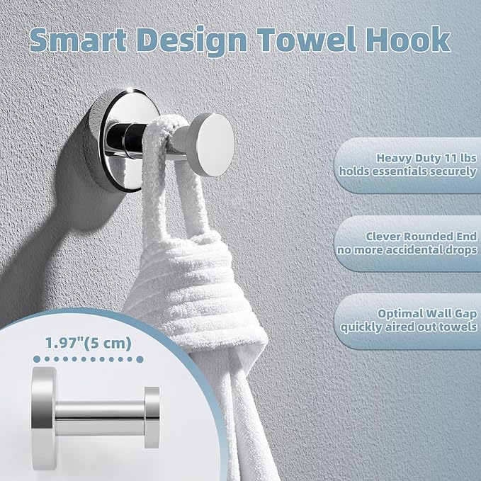 APLusee Bathroom Towel Hook Polished Chrome, SUS 304 Stainless Steel Robe Coat Hook Hanging for Restroom Kitchen Garage Wall Mounted