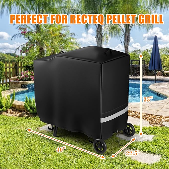 Hisencn Grill Cover for Recteq Bullseye RT-B380 RT-B380X Wood Pellet Grill Smoker, Heavy Duty Waterproof Grill Cover with Reflective Strips, Moisture Proof Vents and Adjustable Drawstring, Outdoor BBQ