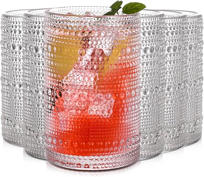 Vintage Hobnail Drinking Glasses Set of 6,15 oz Highball Glasses,Water Glasses Cups,Kitchen Glasses for Cocktail,Iced Coffee,Beer,Ice Tea,Wine,Whiskey,Water