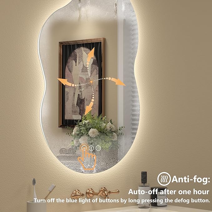 60x32 Inch Irregular Cloud LED Bathroom Mirror with Lights, Asymmetrical Backlit Vanity Mirror for Wall, Anti-Fog, Dimmable, Memory, 3 Colors, Shatterproof (Horizontal/Vertical)
