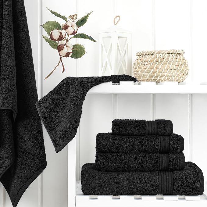 Cotton Paradise 100% Cotton Turkish Towel Set, Soft Absorbent Quick Dry, 6 Piece Towel Set, Coal Black