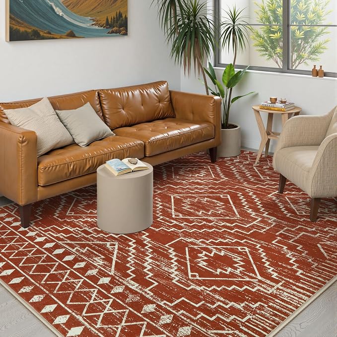 Wonnitar Moroccan Bathroom Rug,Washable 2x3 Small Bath Mat, Boho Tribal Soft Kitchen Sink Mat, Non-Slip Geometric Entry Way Rug, Low-Pile Indoor Carpet for Bedside Entrance Laundry (Brown,2'x3')