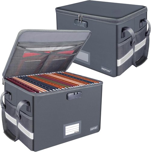 ENGPOW Fireproof File Box with Lock - Portable Document Organizer for Legal & Letter Folders | Gray, 2 Pack