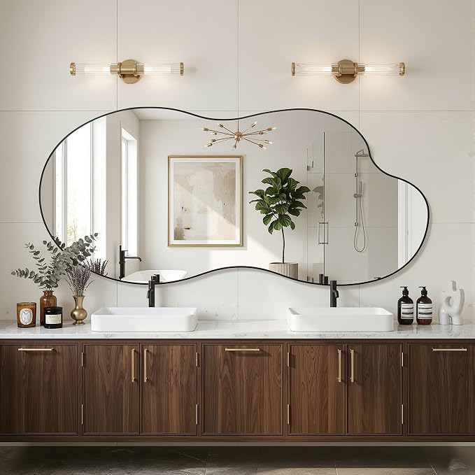 Irregular Wall Mirror, 30"x60" Asymmetrical Mirror with Metal Frame, Modern Unique Decorative Mirrors for Bathroom, Wall Decor, Entryway, Living Room, Black