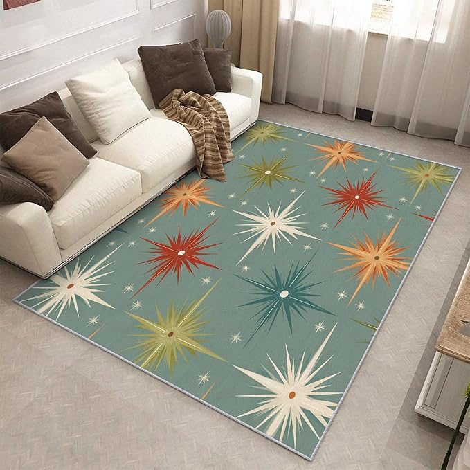 Mid Century Modern Rugs for Entryway 2x3 ft, Starburst Area Rugs for Bedroom, Washable Non Slip Low Pile Small Abstract Atomic Carpet, Indoor Door Mat, Home Decor PF-P 107