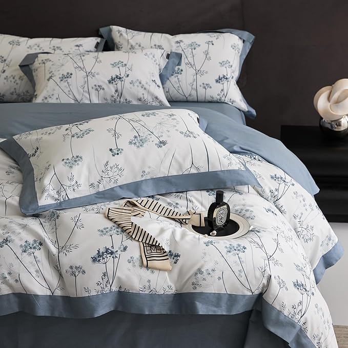 HighBuy Aesthetic Blue Floral Duvet Twin XL Girl Cozy Cotton Comforter Cover with Zipper Closure,Vintage Flowers Botanical Bedding Set Twin XL Luxury Cottagecore Duvet Cover Set for Kids Bed