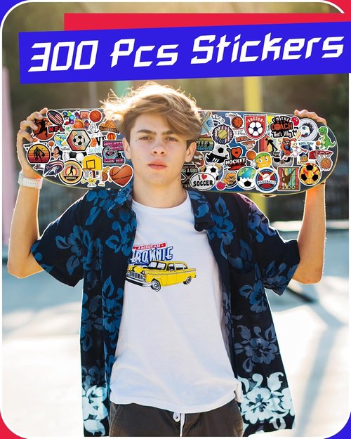 PCNearty Sport Stickers - 300 Pcs Waterproof Vinyl Stickers for Kids' Water Bottles & Laptops