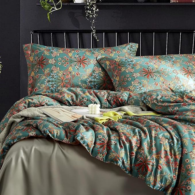 Boho Comforter Set Full Size Vintage Floral Boho Bedding Comforter Set 3 Pieces Flowers Botanical Floral Comforter Set Fluffy Soft Microfiber All Seasons Full Size Comforter with 2 Pillowcases