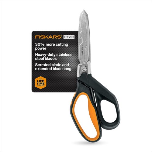 Fiskars Pro PowerArc Shop Shears - Heavy Duty Stainless Steel Scissors for Industrial Use | 10 In, Orange/Black