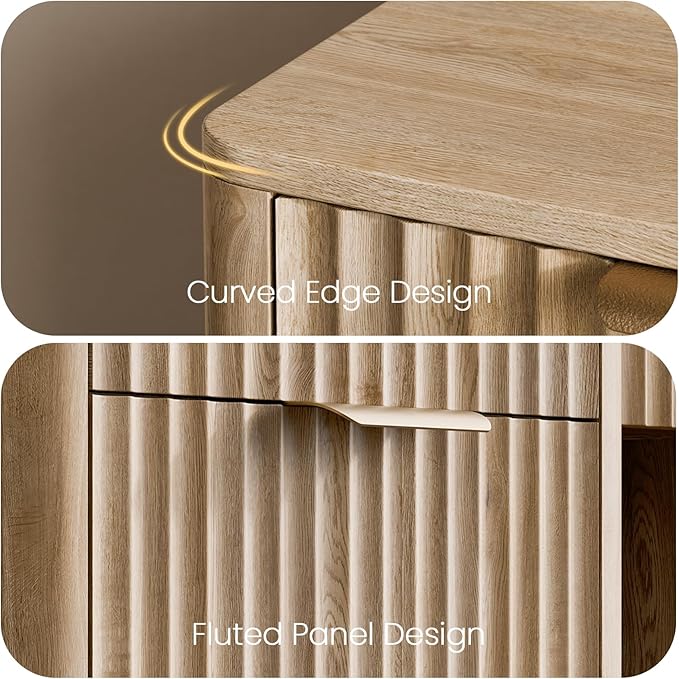 58" Fluted Home Office Desks with Storage, Modern Executive Desk Computer Desks with 5 Drawers & Cabinet, Wood Work Desk File Drawer for Office, Bedroom, Study, Living Room, Oak