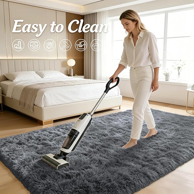 OLANLY 4x12 Area Rugs for Living Room Bedroom, Machine Washable Soft Fluffy Shaggy Bedside Rug, Indoor Floor Carpet for Kids Girls and Boys, Dorms, Nursery Rooms, Home Decor Aesthetic, Grey