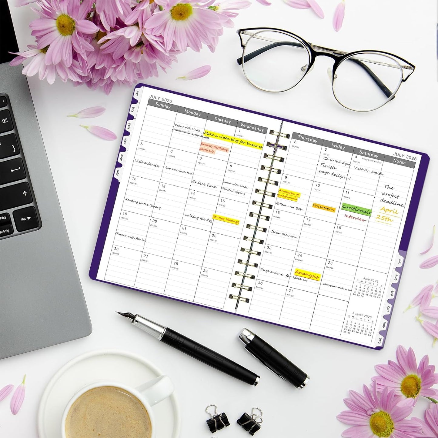 Ymumuda 2026 Planner - Daily, Weekly & Monthly Organizer | 8.4" x 6.3", Spiral Notebook with Tabs & Pocket