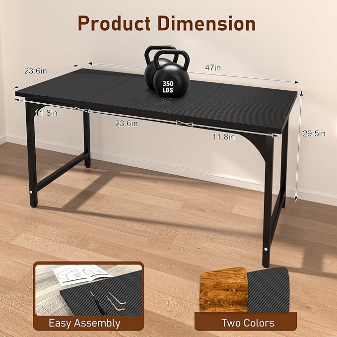 47inch Computer Desk with Deeper Carbon Fiber Desktop, Gaming Office Desk with Sturdy Metal Frame,Home Office Desk for Gaming, Working, Studying, Black
