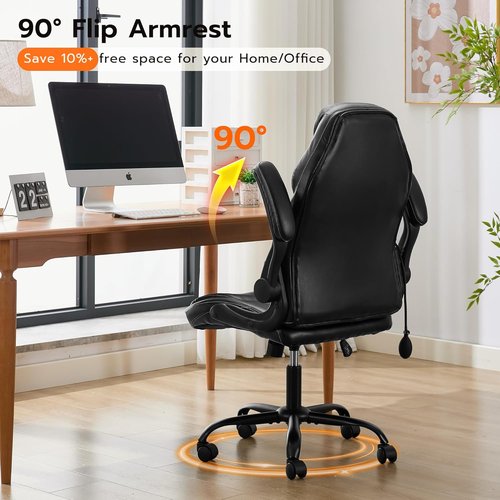 Regine Switzerland Ergonomic Office Desk Chair - Padded Flip-Up Arms & Adjustable Lumbar Support | PU Leather, 360° Swivel