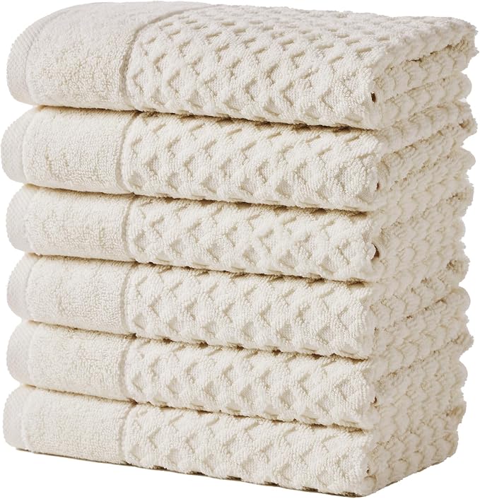 Great Bay Home Taupe Washcloths - 100% Cotton 6 Pack 13x13 Washcloth Set - Absorbent, Durable, Quick-Dry Face Towels for Bathroom (Oatmeal)