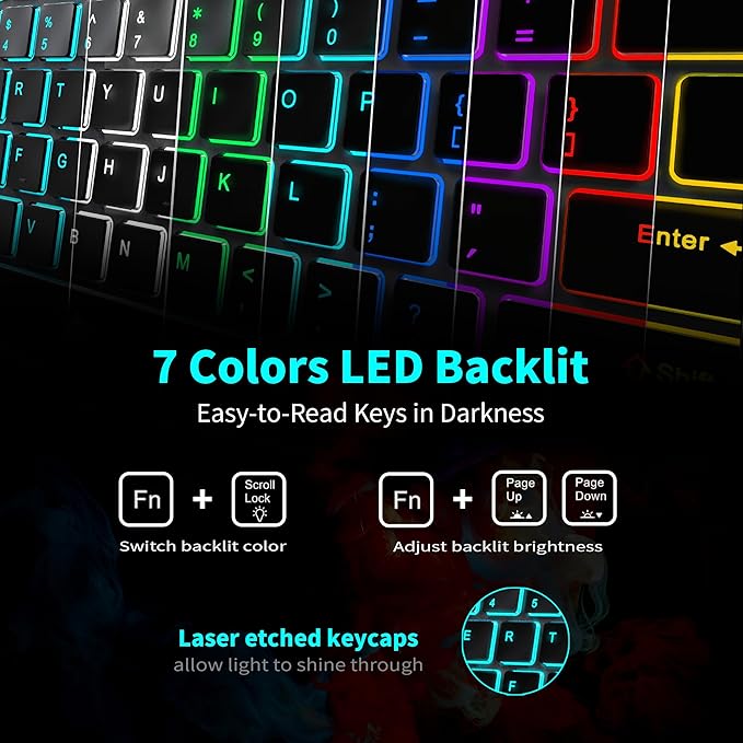 Backlit Wireless Keyboard and Mouse Combo, Rechargeable Quiet 2.4G Cordless USB Slim Full Size for Apple iMac, MacBook, laptop and PC, Space Gray