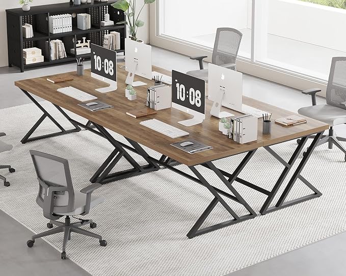 LVB Wood Computer Desk, Rustic Home Office Executive Desk for Bedroom, Industrial Wooden Computer Writing Study Work Gaming Table, Modern Metal PC Student Simple Desk with Storage, 55 Inch, Rustic Oak