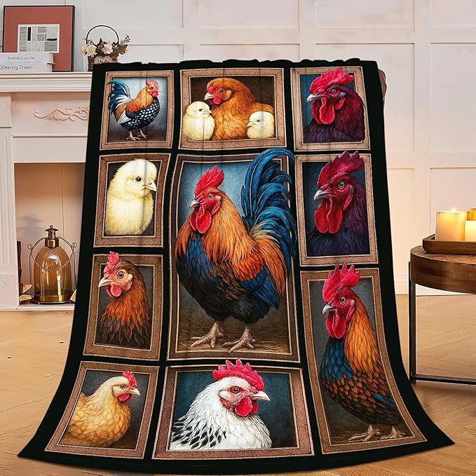 Rooster Blanket Chicken Throw Blanket Farm Animal Soft Cozy Fleece Fuzzy Stuffed Plush Flannel Gifts for Girls Women Boys Kids Adults 50"X60"