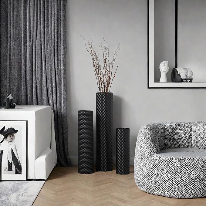 Qianly 3 Pieces Floor Vases Set Flower Container, Creative, Floor Standing Decorative Cylinder Vase for Corner Bedroom Fireplace