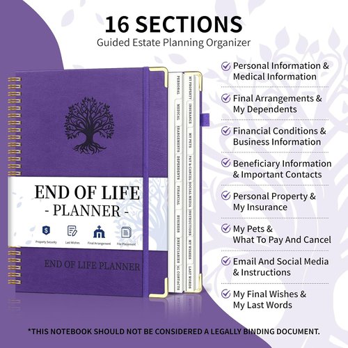 End of Life Planner - Spiral Estate Planning Organizer for Seniors | Large Print, 7.9"x10.4", Purple