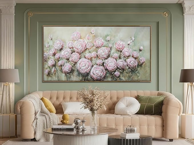 Arjun Flowers Wall Art Framed Canvas Art Wall Decor Living Room, Roses Floral Painting Textured Large Bedroom Artwork Picture Home Office Dining Room, 48"x24"