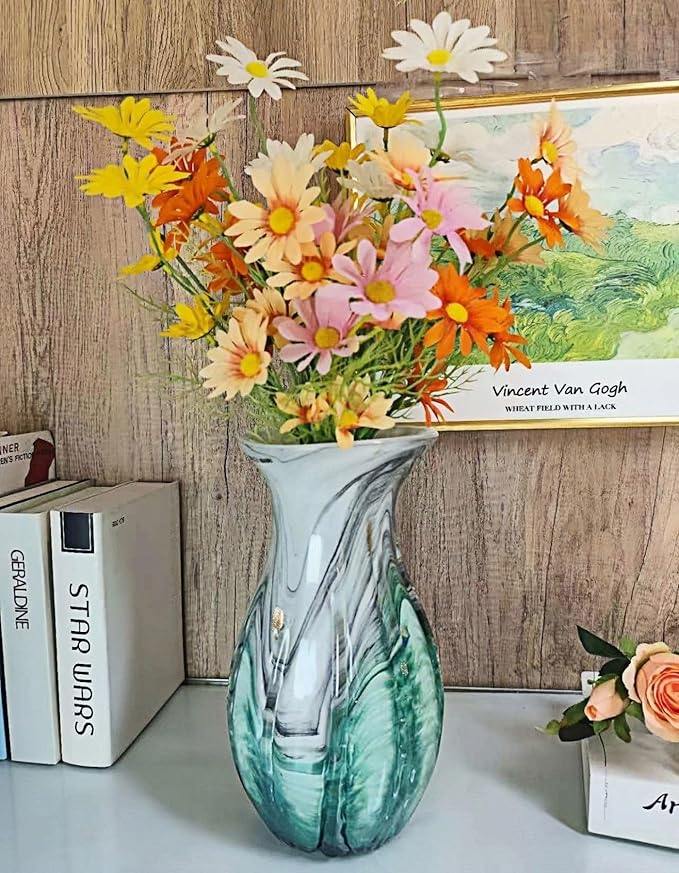Large Premium Luxury Glass Flower Vase Combining Eastern and Western Aesthetics - Artistic Home Decoration for Living Room, Table, Floor, and Office - 11.2 Inch Multicolor