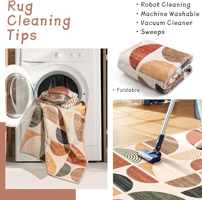 MUJOO Boho Runner Rug Washable,2x6 Area Rugs for Hallways Kitchen Bathroom Bedroom Entryway,Non Slip Carpet Long Mat Indoor,Soft Modern Abstract Bohemian Terracotta