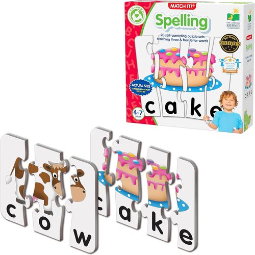 Learning Journey Match It! - Spelling Puzzle - 20 Self-Correcting Pieces for 3 & 4 Letter Words | Educational Toy for 4-Year-Olds