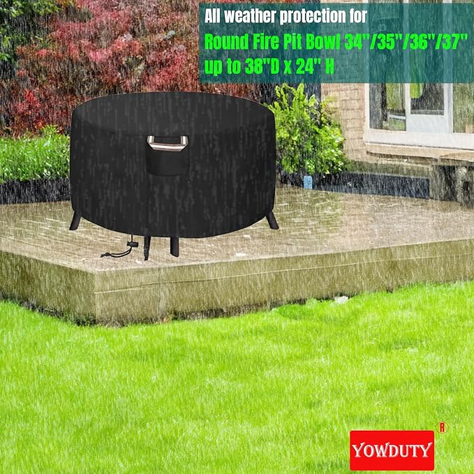 YOWDUTY Round Propane Gas Fire Pit Cover 36 x 24 Inch, Waterproof Heavy Duty 600D Round Outdoor Fireplace Cover 36 inch, All-weather Protection For Patio Firepit / Fire Bowl 34/35/36 inch