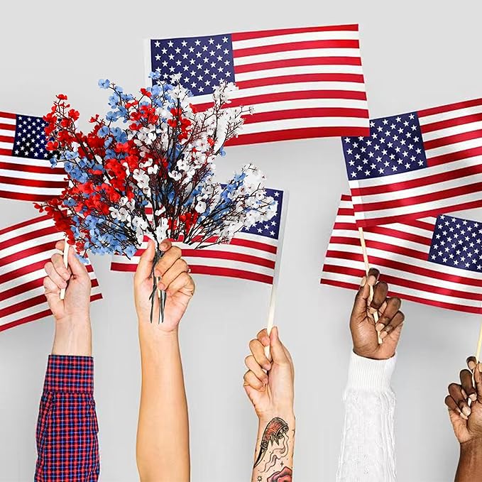 Mandy's Red White Blue Artificial Baby’s Breath European Flowers 6 Bundles Silk Gypsophila with Bendable Stems for Fall Thanksgiving & Christmas Centerpiece Wedding Decor and Table Arrangements