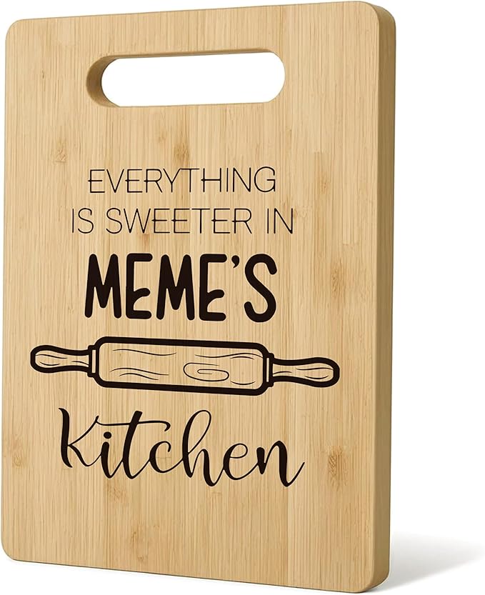 Meme Cutting Board, Grandma Cutting Board Gifts For Meme, Mother's Day Kitchen Gifts for Mom from Daughters Sons Kids, Best Grandma Gifts, Meme Decorative Bamboo Chopping Board For Kitchen