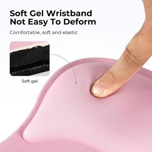 EooCoo Ergonomic Pink Mouse Pad - Gel Wrist Rest Support for Pain Relief | Contoured Design for Carpal Tunnel