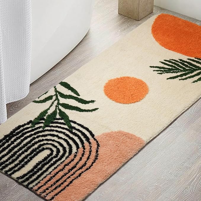 Boho Bathroom Runner Rugs 24 x 60 Non Slip, Large Long Bathroom Rug Cute Bath Mat for Bathtub Washable Shower Rug