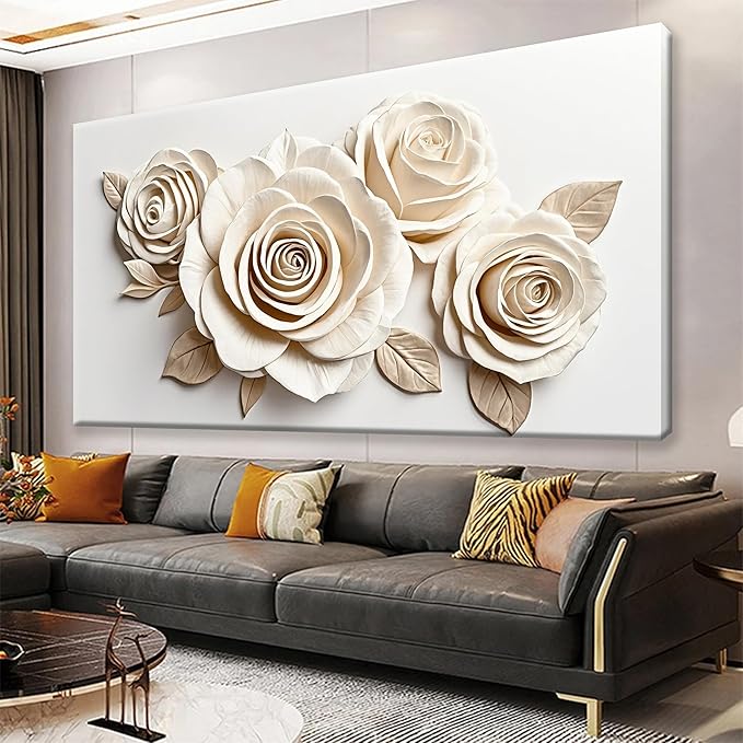 White Large Canvas Wall Art Living Room Prints Home Wall Decor Modern Canvas Art Wall Decor 39x78 Inches Large Flower Wall Art Elegant Painting Prints Picture For Bedroom Hotel Office Artwork