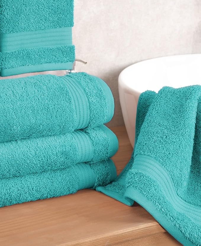 Cotton Paradise 100% Cotton Turkish Towel Set, Soft Absorbent Quick Dry, 4 Piece Hand Towel Set, Turquoise
