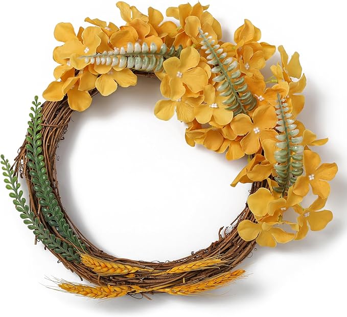 DuHouse 8.7" Silk Hydrangea Flower Heads with Stems Fake Hydrangeas Flowers for DIY Wedding Centerpiece Home Decor,Pack of 6(Mustard Yellow)