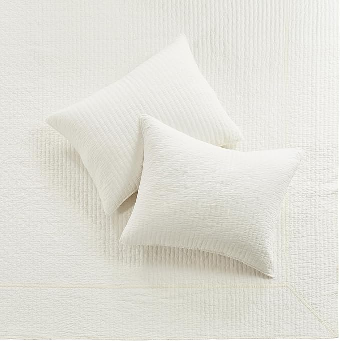 Levtex Home Cross Stitch Reversible King Bedspread Set (120x104in) with 2 Pillow Shams (36x20in) - Stitch Texture - Cream - Cotton King Size Bedspread Set - Soft, Pre-Washed