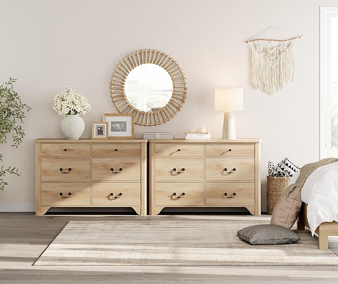 WAMPAT 12 Drawer Dresser, 94.5“ W Farmhouse Dresser TV Stand with Large Drawers, Rustic Wood Wide Chest of Drawers for Closet, Wood Dressers for Bedroom, Living Room, Hallway, Oak