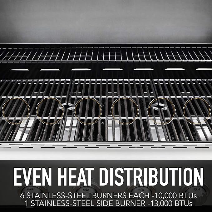 Kenmore 6-Burner Propane Gas BBQ Grill with Side Burner, 73,000 BTUs, Stainless Steel Cabinet Grill with Cast Iron Grates for Outdoor Cooking, Backyard BBQ, Patio, Large Parties