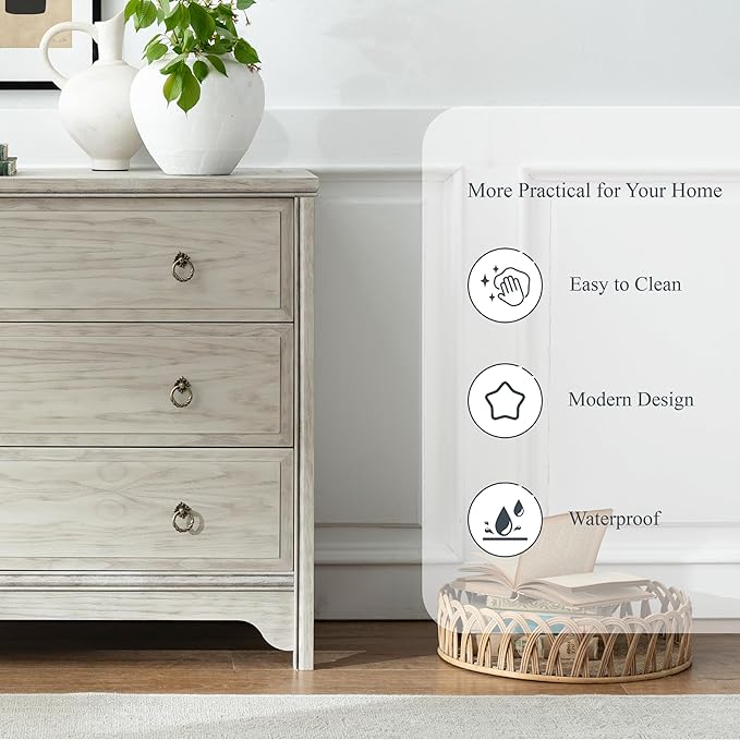 Chogori Solid Wood Dresser for Bedroom- Natural Wood Veneers & Water Based Paint Finished- Vintage Chests of Drawers, Small 3 Drawer Dresser (2, Antique Gray)