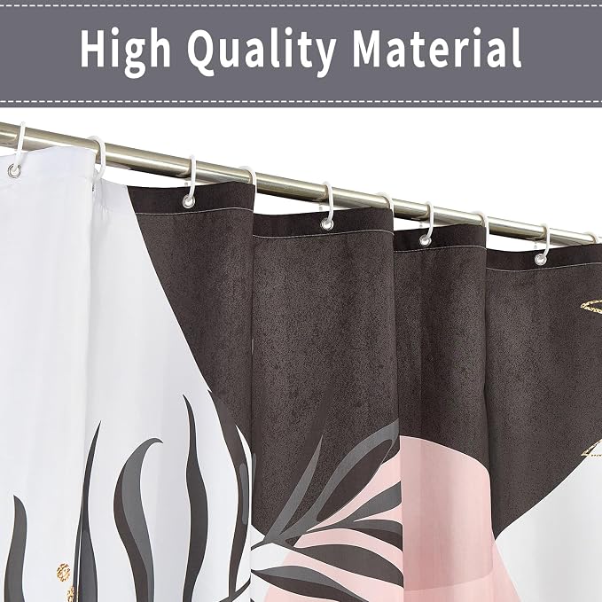 Boho Mid Century Shower Curtain,Black Pink Modern Minimalist Abstract Geometric Gold Plant Leaves Sun Arch Bathroom Curtains Waterproof Fabric Buthtub Curtain Set with Hooks 48" Wx72 L