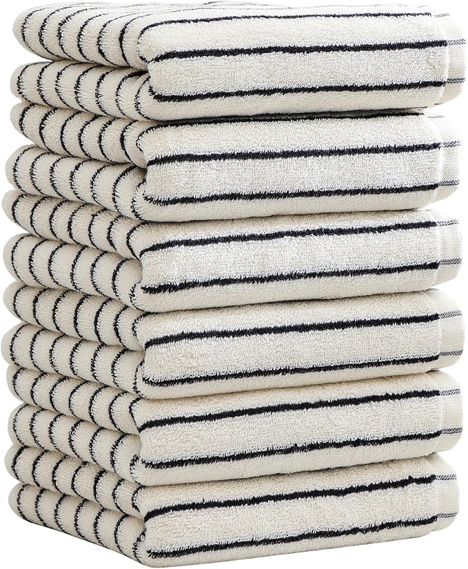 6 Piece Black and White Striped Hand Towels,100% Cotton Bathroom Towels Ultra Soft and Highly Absorbent Hand Towels for Bathroom Kitchen, Showering, Spa, Gym,Hotel (13” x 29”)