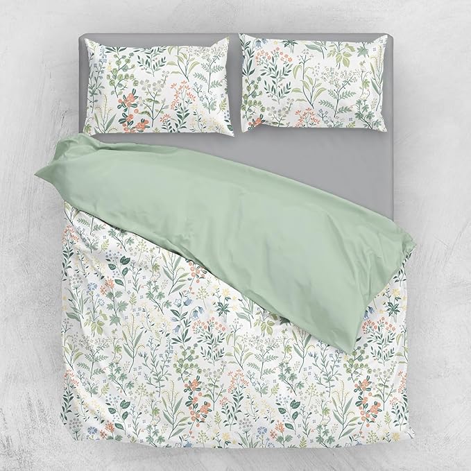 Botanical Flower Duvet Cover King Vintage Garden Floral Duvet Cover Soft 100% Cotton Comforter Cover Aesthetic Wildflower Duvet Cover with Zipper Closure Boho Cottagecore Floral Bedding Set King