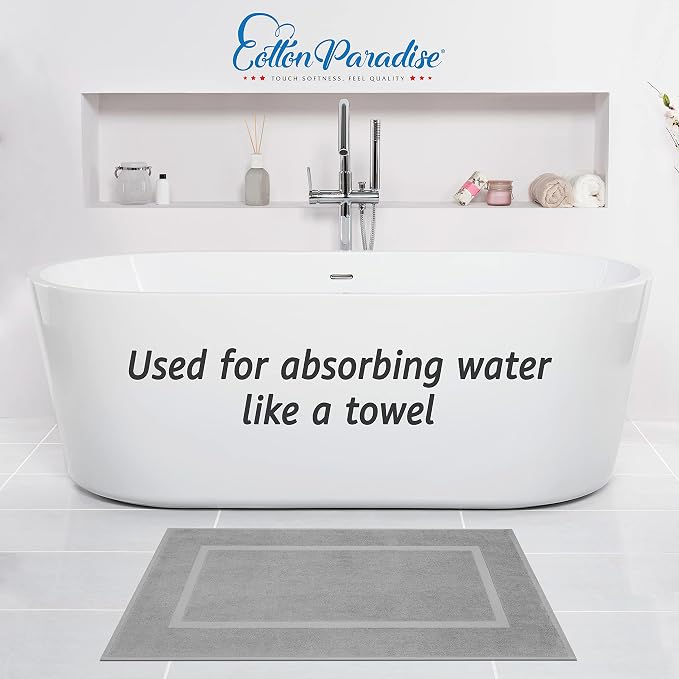 Cotton Paradise 100% Cotton Turkish Bathmat Set, Soft Absorbent Quick Dry, 2 Piece 20x34 Bathmat Floor Set, Light Grey