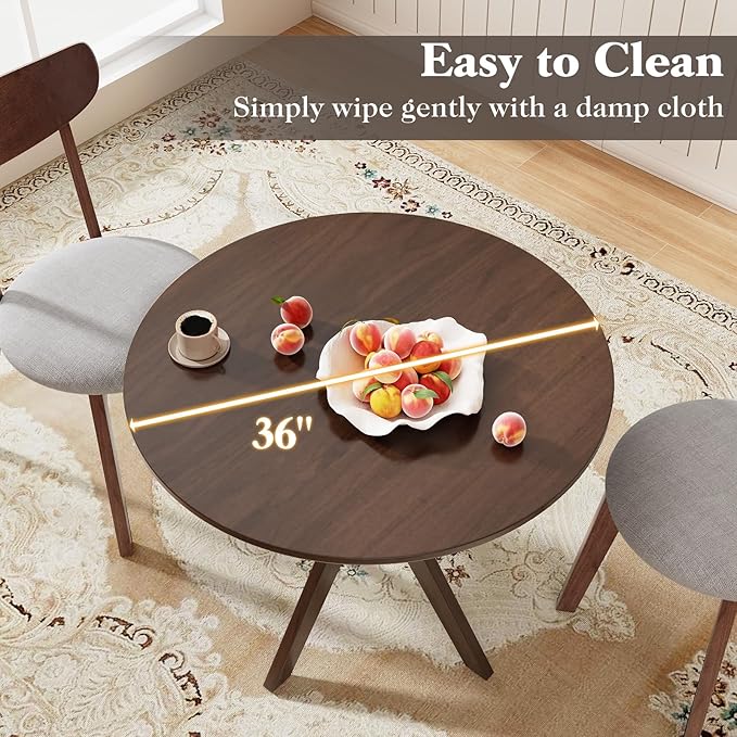 ERGOMASTER 5-Piece Dining Table Set for 4, 36" Kitchen Round Table with 4 Chairs, Rubber Wood Legs, Brown